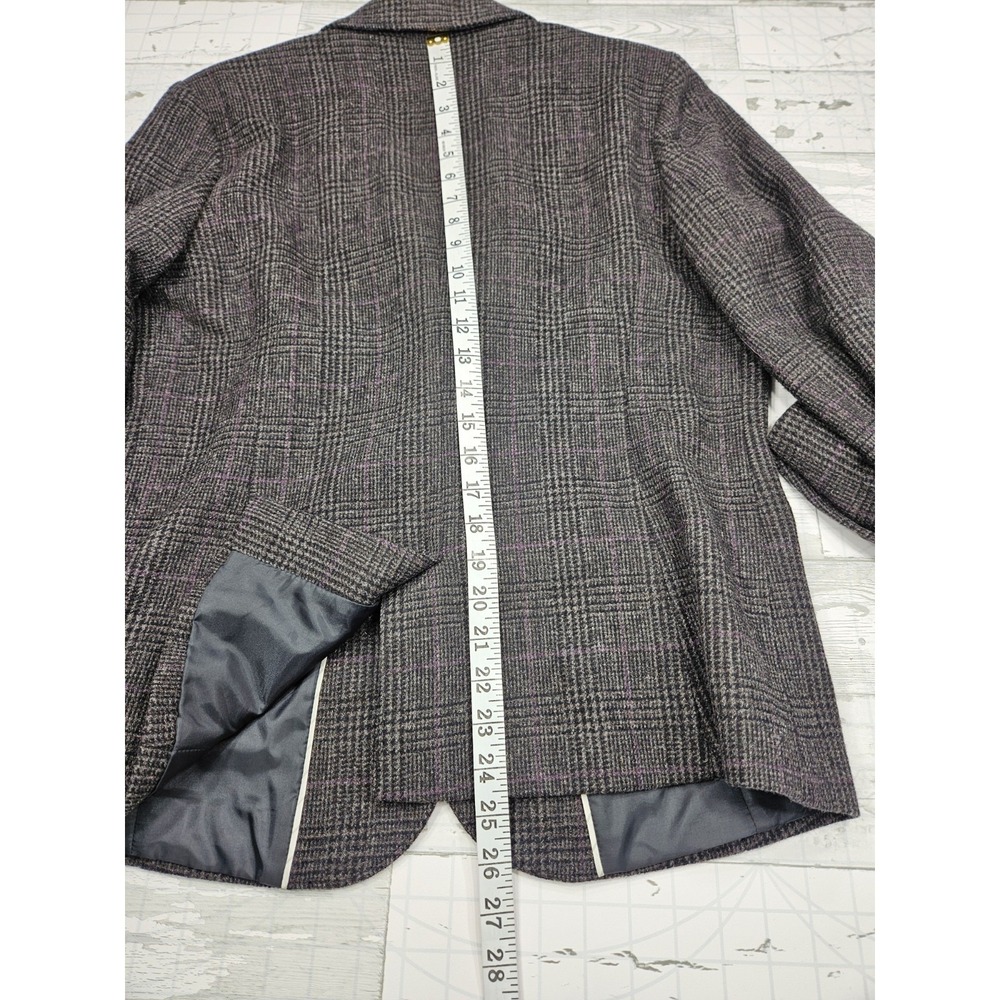 Eddie Bauer Womens Glen Plaid Wool Blend Blazer Jacket Purple Gray Size 12 Tall - Picture 7 of 11